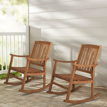 Perry Classic Slat-Back 300-Lbs Support Acacia Wood Patio Outdoor Rocking Chair - JONATHAN Y